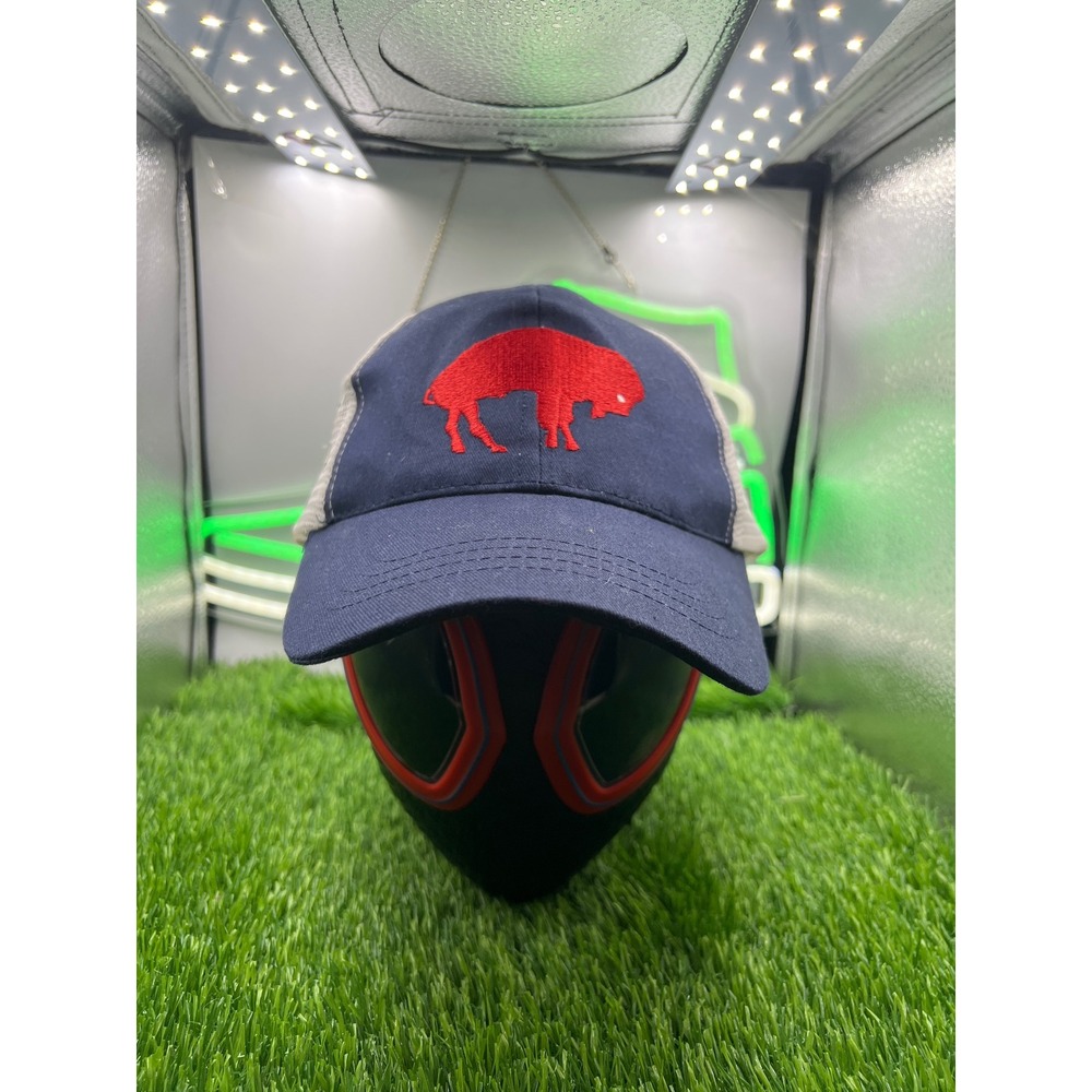 Buffalo Bills Red Buffalo Logo Trucker Hat Blue White Mesh Snapback Cap Labatt